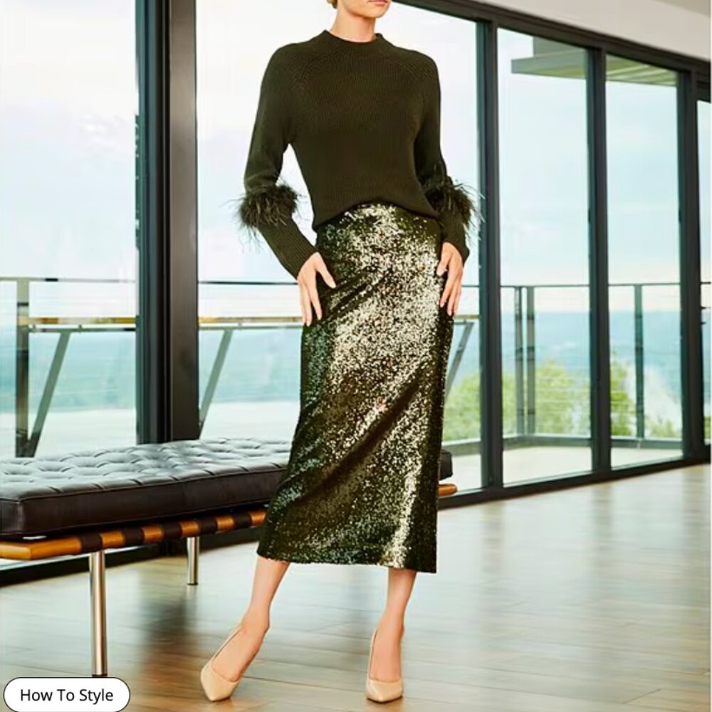 Antonio Melani Iman Sequin Pencil Midi Skirt